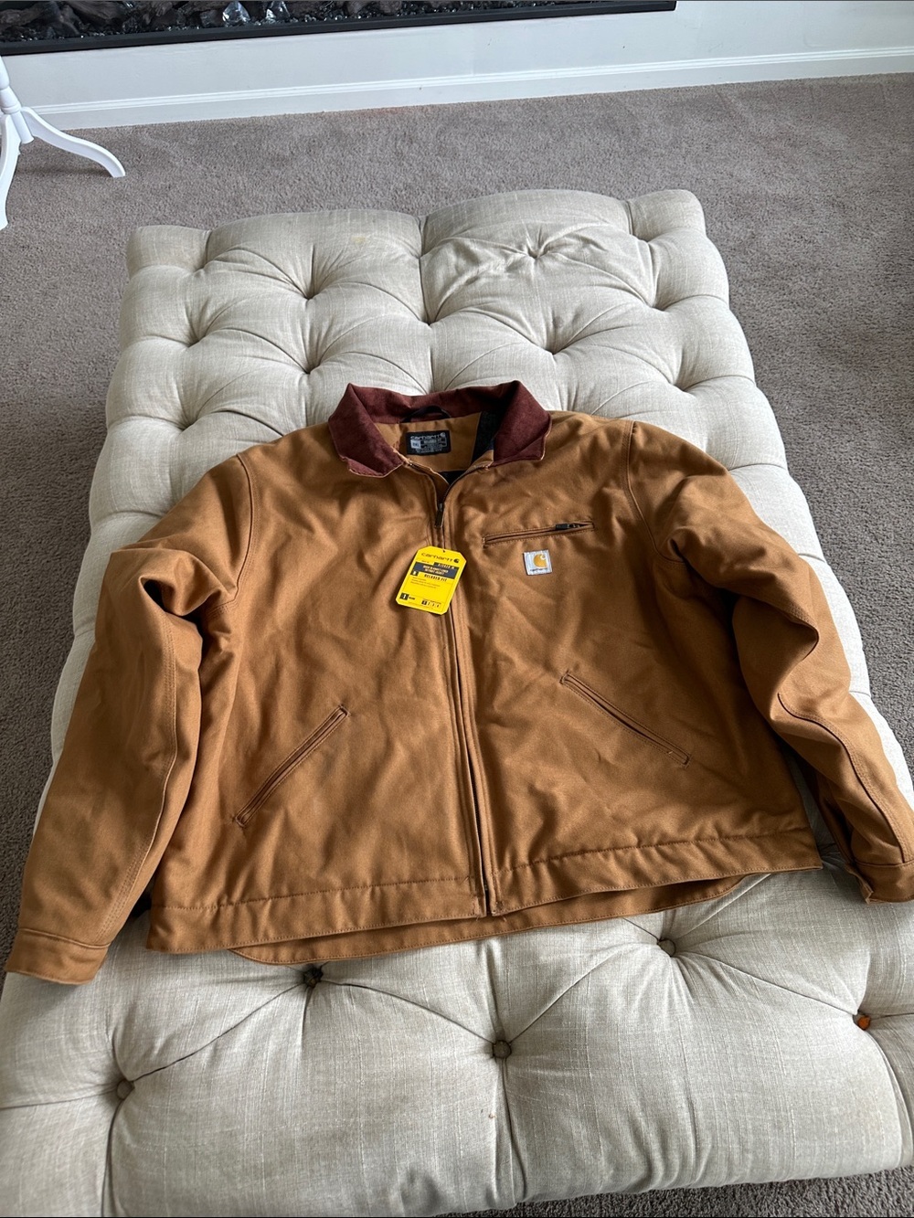Carhartt Brown/Tan Duck Canvas Puffer Jacket with Corduroy Collar